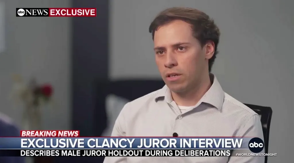 Nick Dargie, a juror in the Lindsay Clancy trial, is being interviewed by ABC News.