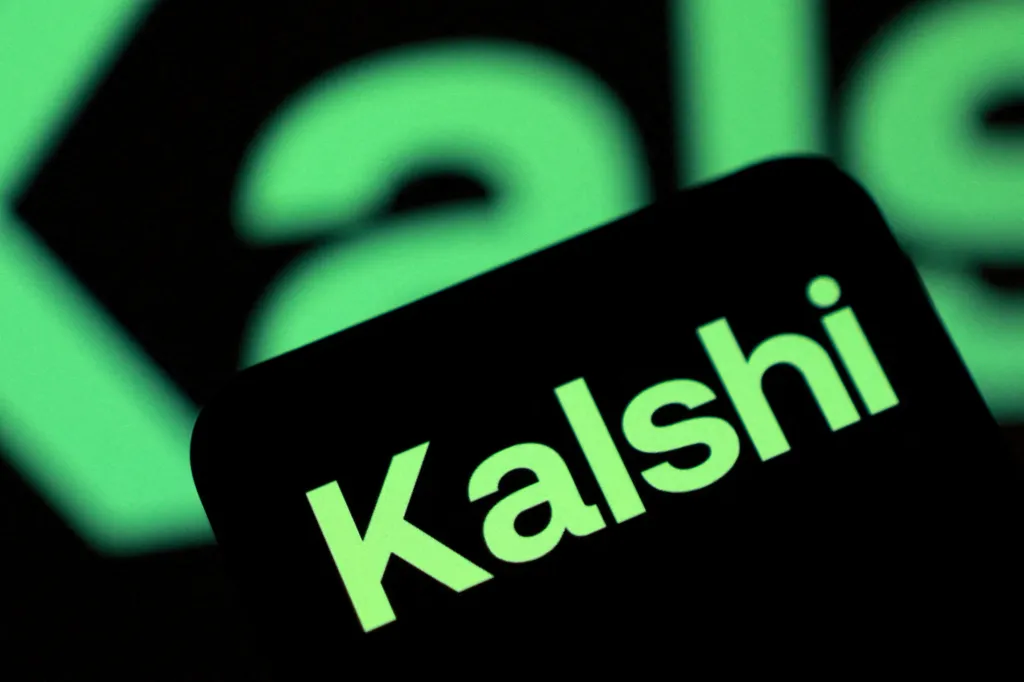 Illustration of the Kalshi logo in bright green text on a black background.
