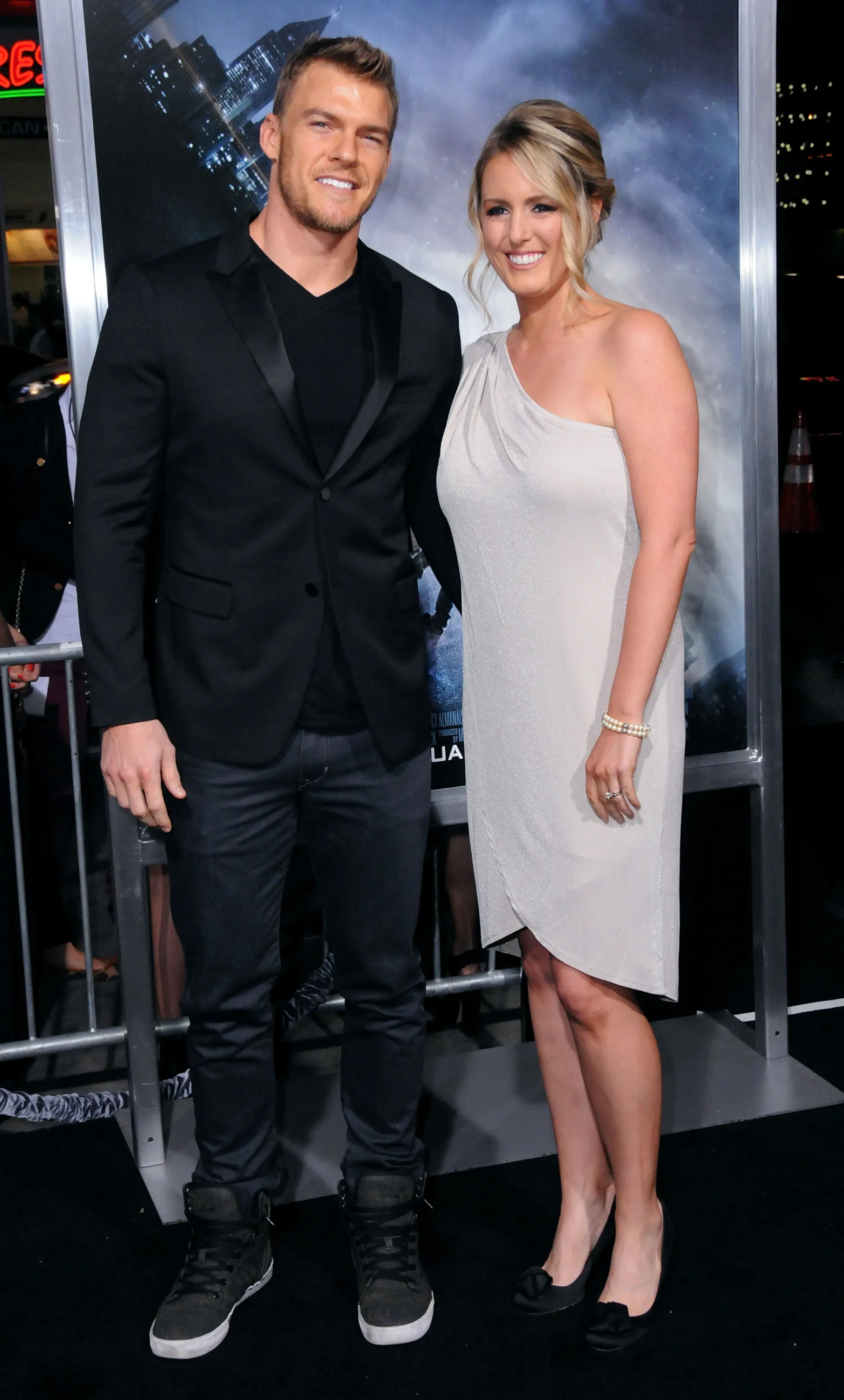 Actor Alan Ritchson and wife Catherine Ritchson at the premiere of 'Project Almanac.'
