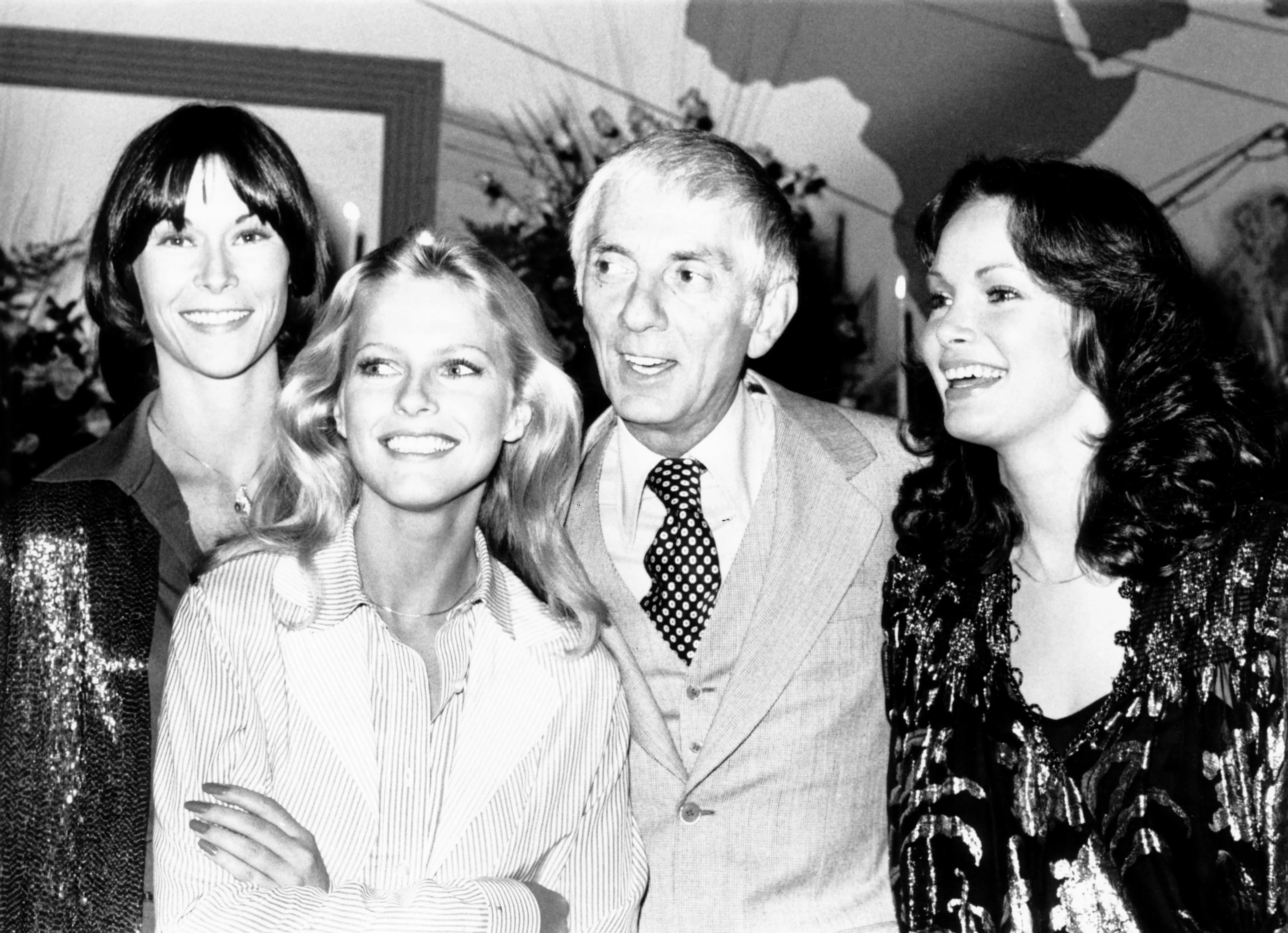 Kate Jackson, Cheryl Ladd, Jaclyn Smith with Aaron Spelling.