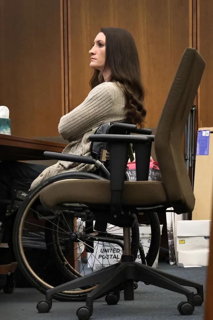 Lindsay Clancy listens to the testimony of Dr. Gregory Saathoff during her murder trial in Plymouth Superior Court on Aug. 26, 2026, in Plymouth, Mass.