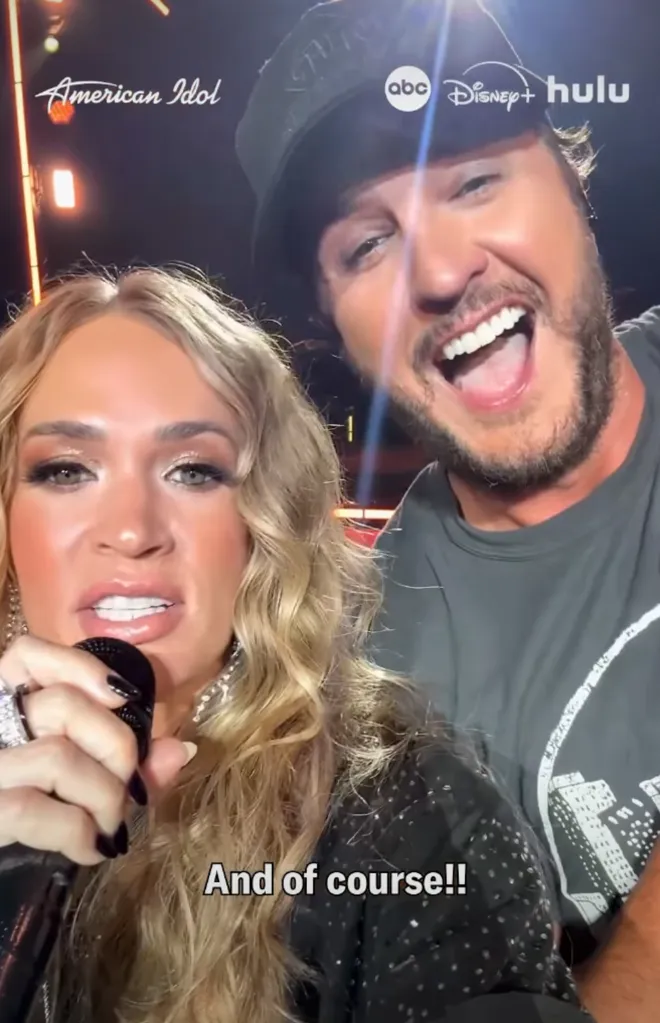 Carrie Underwood and Luke Bryan promoting American Idol.