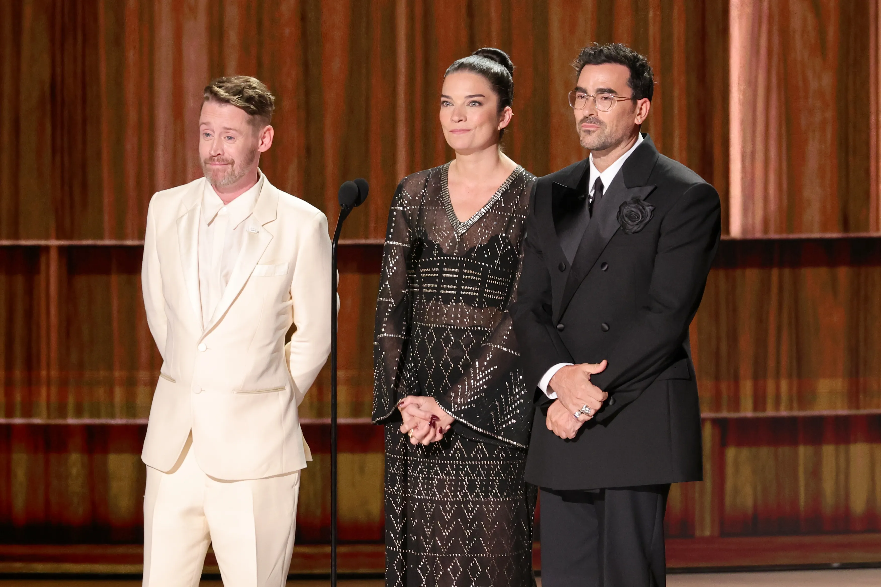 Macaulay Culkin, Annie Murphy, and Dan Levy.
