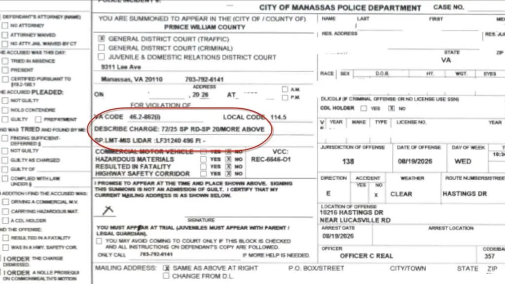 The officer gave the rider a ticket for reckless driving and other traffic-related charges