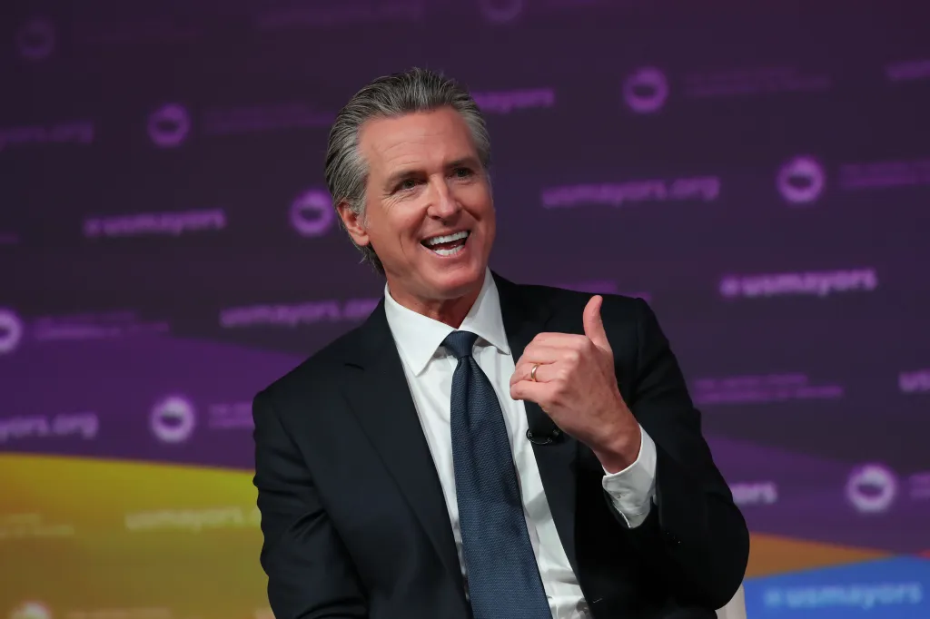 California Governor Gavin Newsom speaking at the U.S. Conference of Mayors' 94th Annual Meeting.