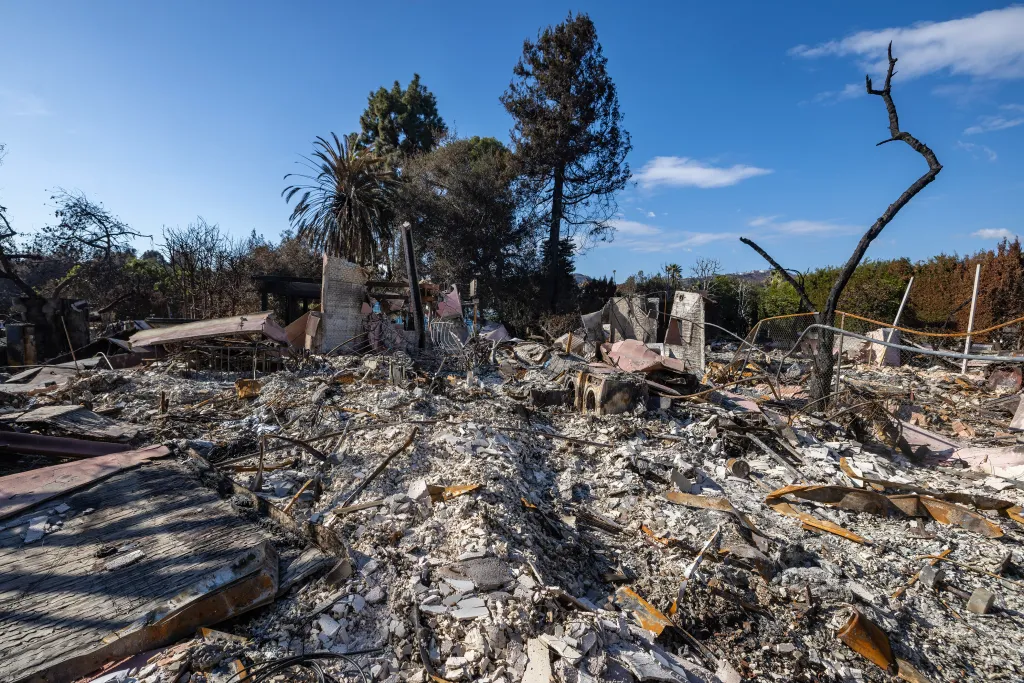 The destroyed home of Mercedeh Motameni and Ali Vaziri, reduced to rubble and debris from the Pacific Palisades fire.