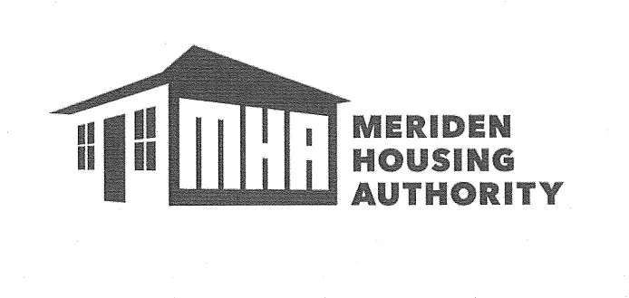 Logo for the Meriden Housing Authority featuring a house graphic with the letters MHA.