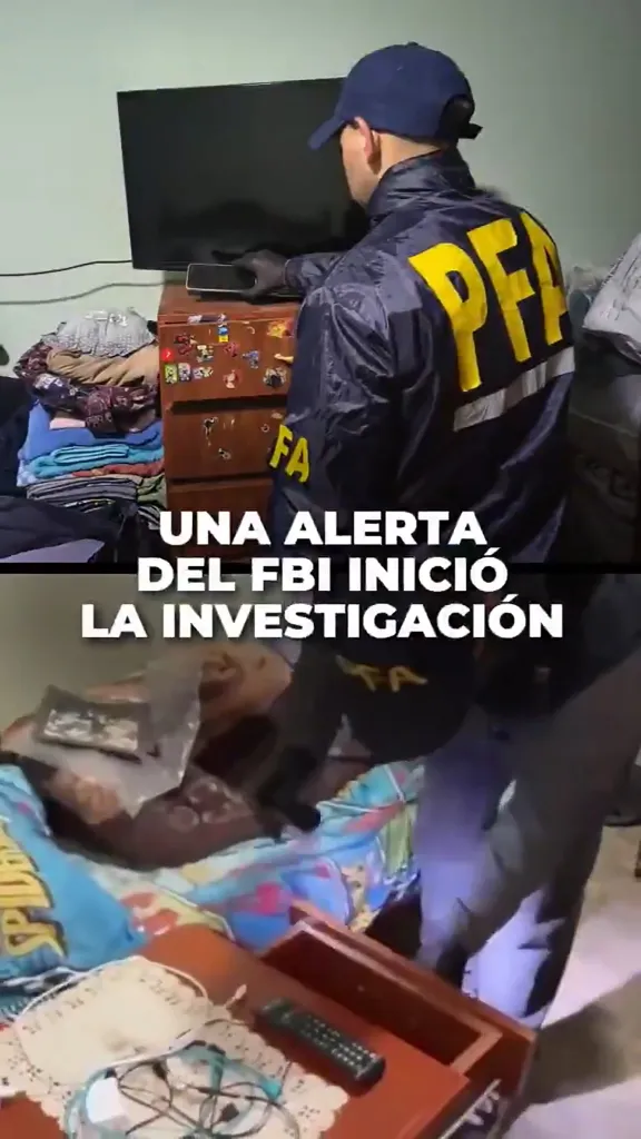 Collage of two images showing a police officer searching a room.