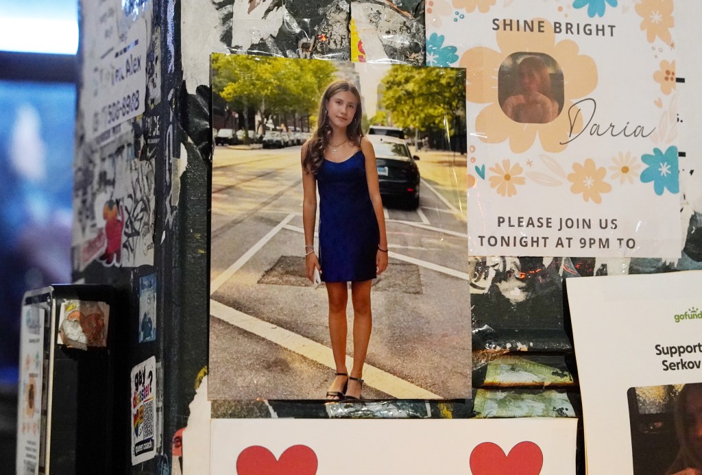 A photo of Daria Serkov, 15, on a street, with 