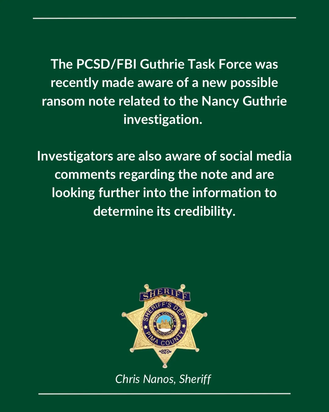 Pima County Sheriff's Department statement