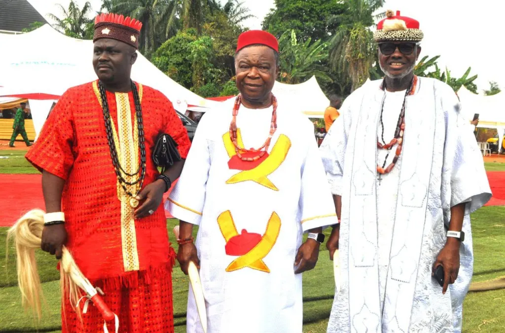 Chief Nathan Obiorah Ogbatue (center) with two other Nigerian chiefs.