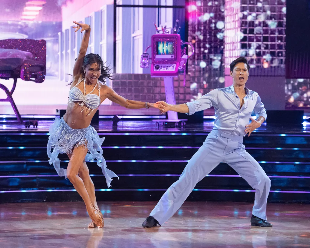 Jenna Johnson and Harry Shum Jr. performing a routine on Dancing with the Stars.