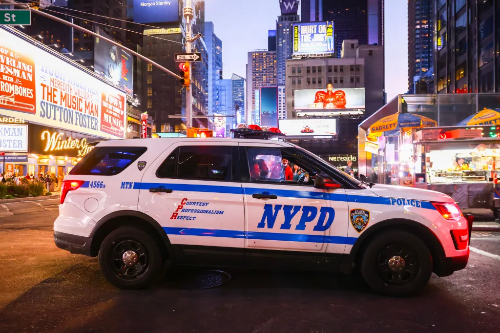 An NYPD patrol car on Broadway in Midtown Manhattan.