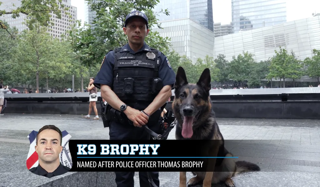 NYPD Officer Jaime with K9 Brophy, named after fallen Officer Thomas Brophy.