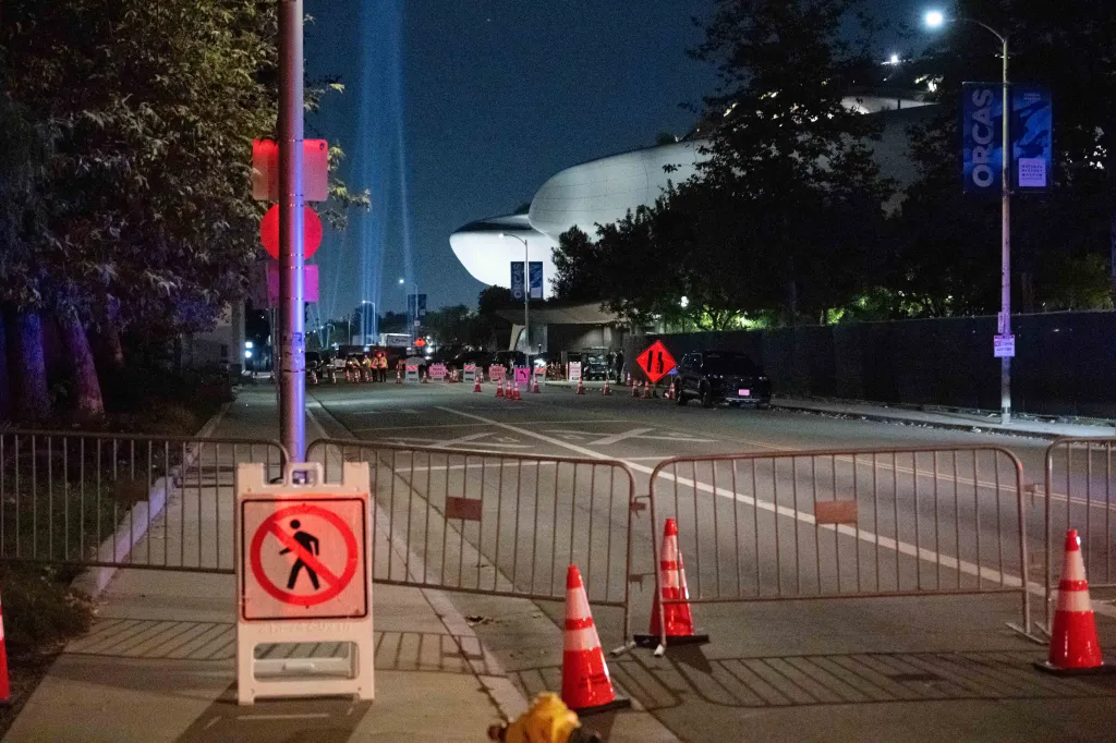 The exterior of the George Lucas Museum on opening night in downtown Los Angeles, California.
