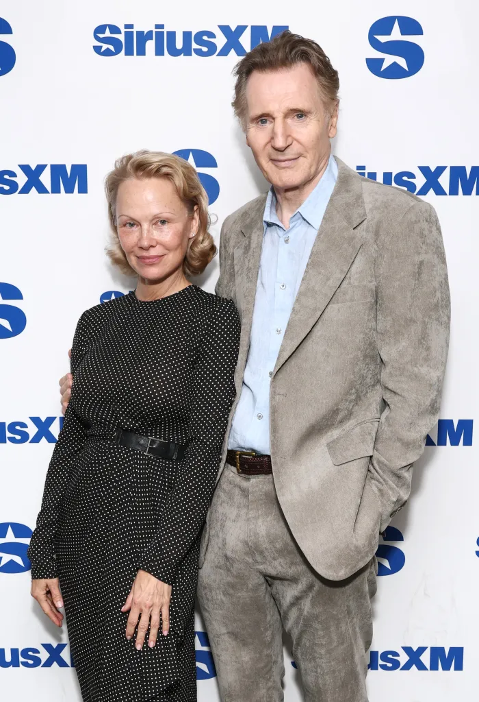 Pamela Anderson and Liam Neeson attending SiriusXM's Town Hall with the cast of 