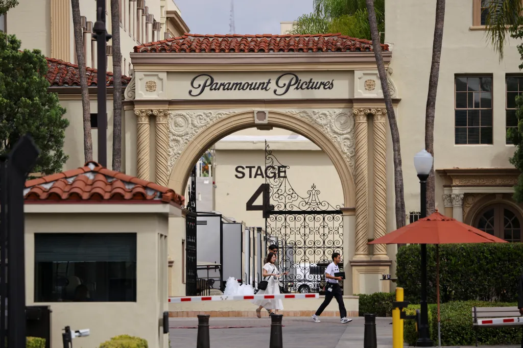 The arched entrance of Paramount Studios in Hollywood, with