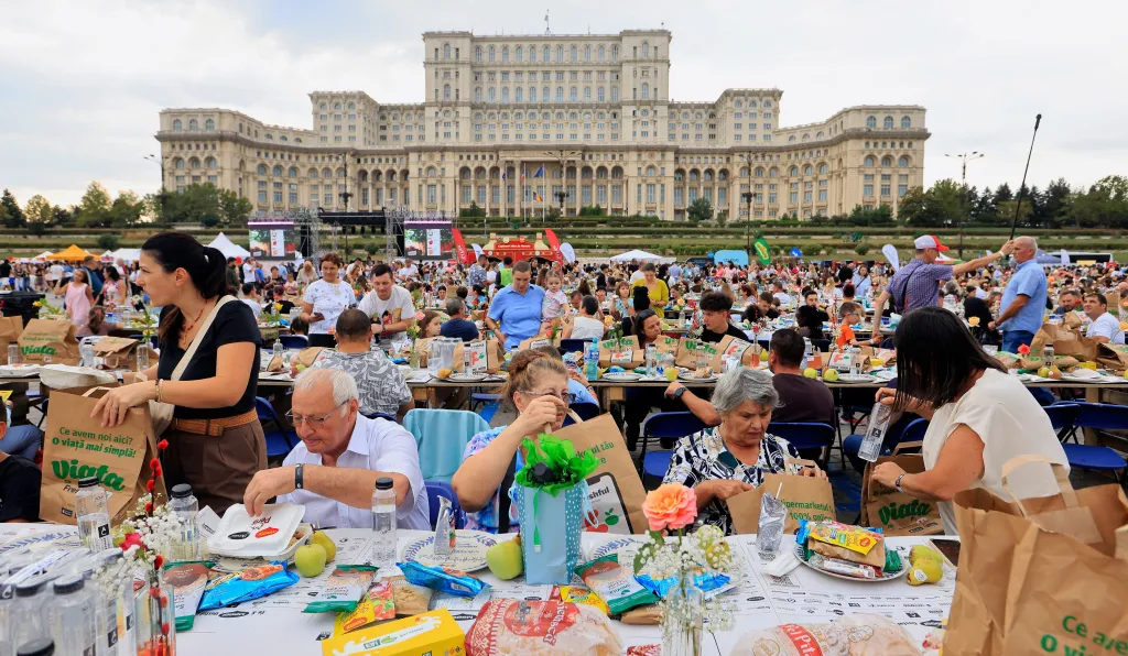 People eating and chatting at 