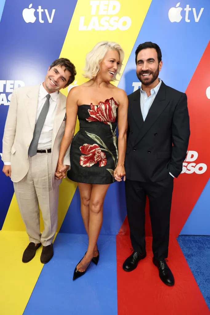 Phil Dunster, Hannah Waddingham, and Brett Goldstein at the Ted Lasso season 4 premiere.