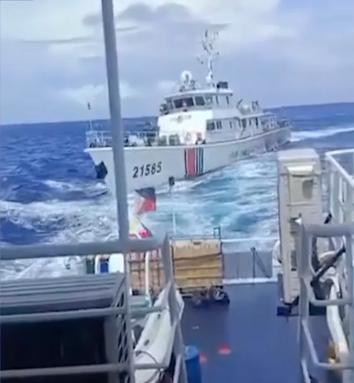 A China Coast Guard vessel rammed a Philippine boat on a resupply mission in the South China Sea on Friday, according to the Philippine Coast Guard (PCG).
