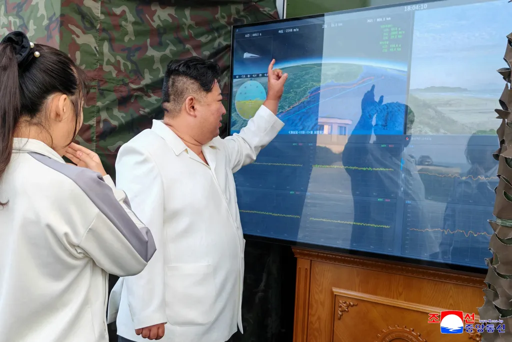 North Korean leader Kim Jong Un and his daughter Kim Ju Ae attend new weapon tests conducted by the Missile A