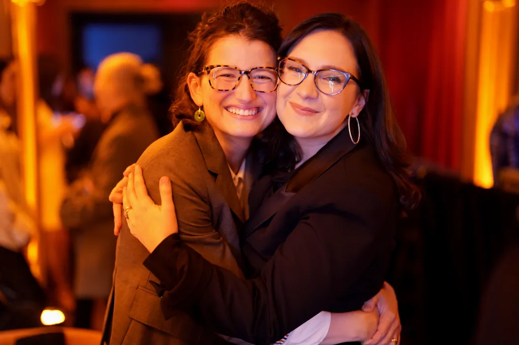 Nellie Bowles and Bari Weiss hugging.