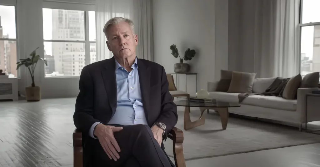 Chris Hansen in a documentary, seated and looking directly at the camera.