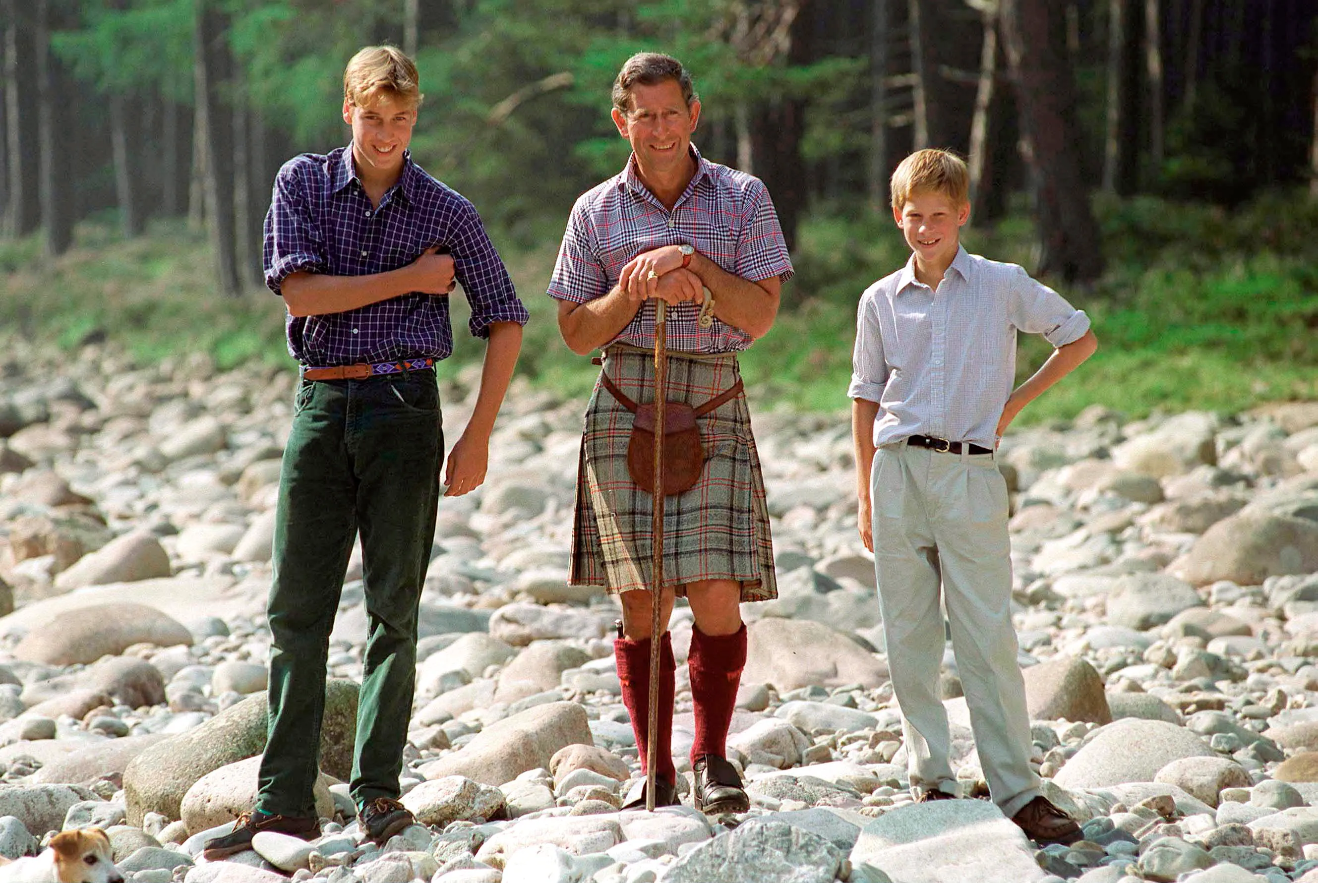 Prince Charles with Prince William and Prince Harry on the Balmoral Estate.