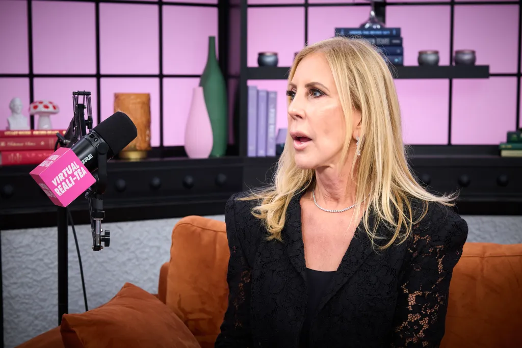 Vicki Gunvalson speaking into a 