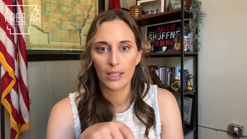 Arkansas Democratic Senate candidate Hallie Shoffner speaking in an interview.