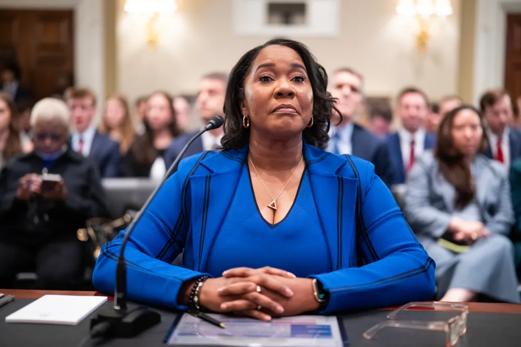Regina Wallace-Jones, CEO of ActBlue, preparing to testify at a House Administration Committee hearing.