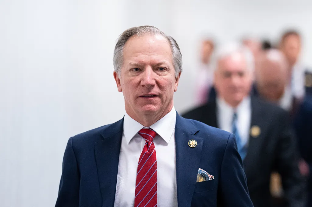 Rep. Bob Onder of Missouri leaves a House Republican caucus meeting.