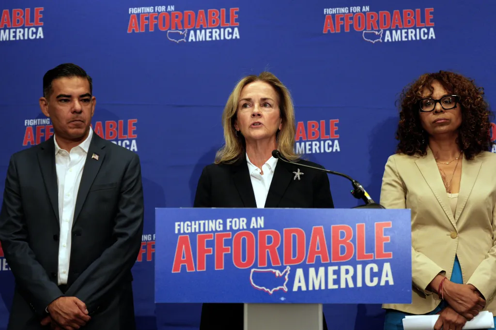 Rep. Madeleine Dean speaks at a Texas Democratic Party press conference.