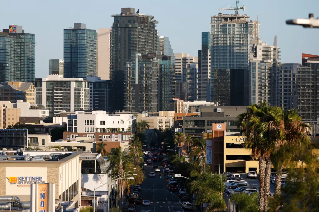Residential and commercial high-rises and hotels in downtown San Diego.