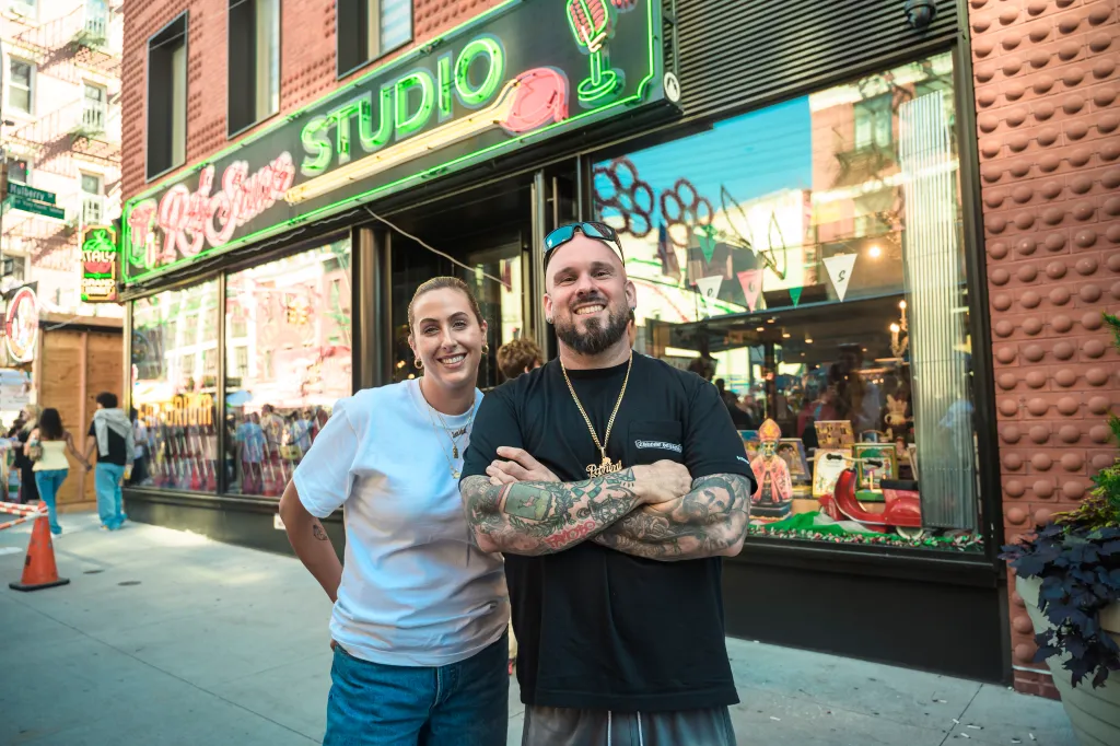 Sabino Curcio, co-owner of Red Sauce Studio, and Nicole Ponti, of BODY, pose outside Red Sauce Studio.
