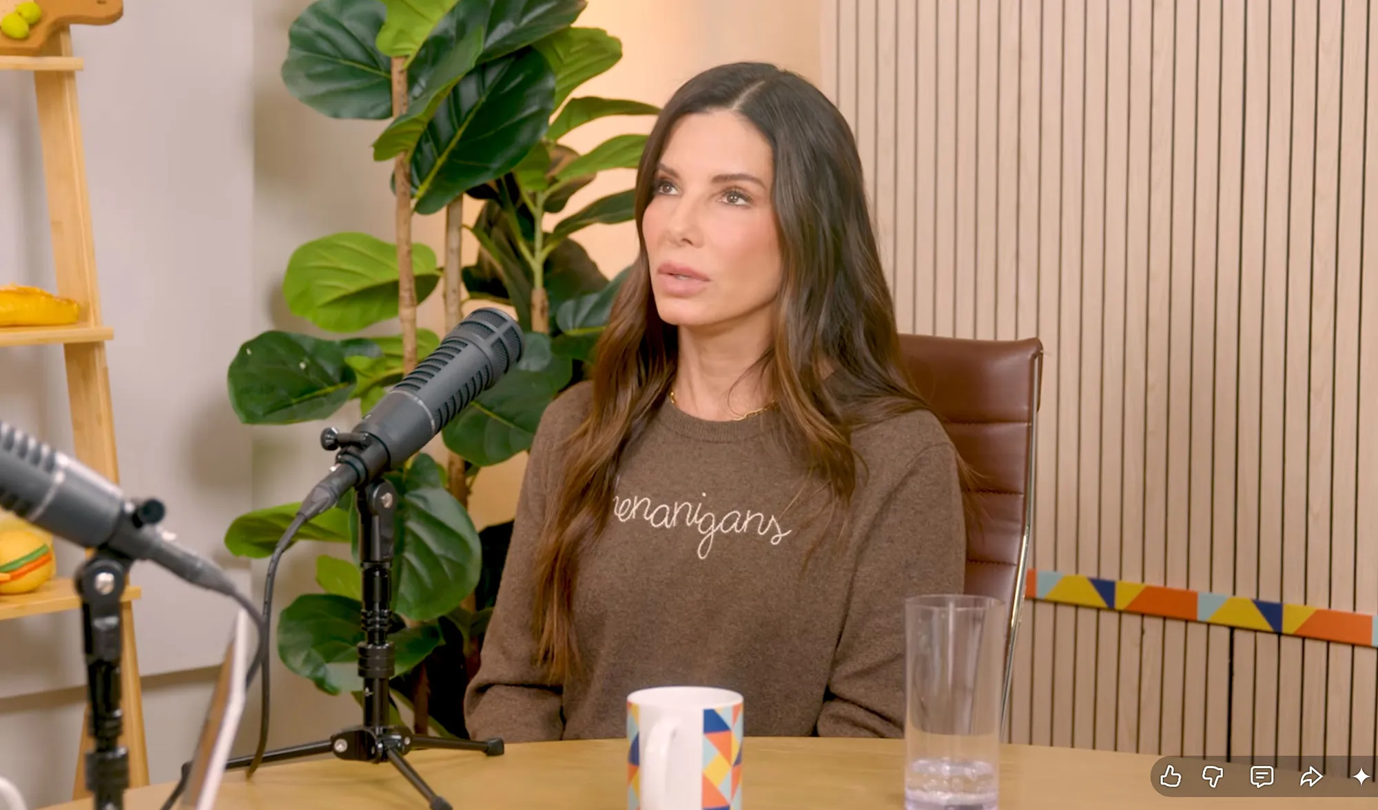 Sandra Bullock speaking into a microphone.