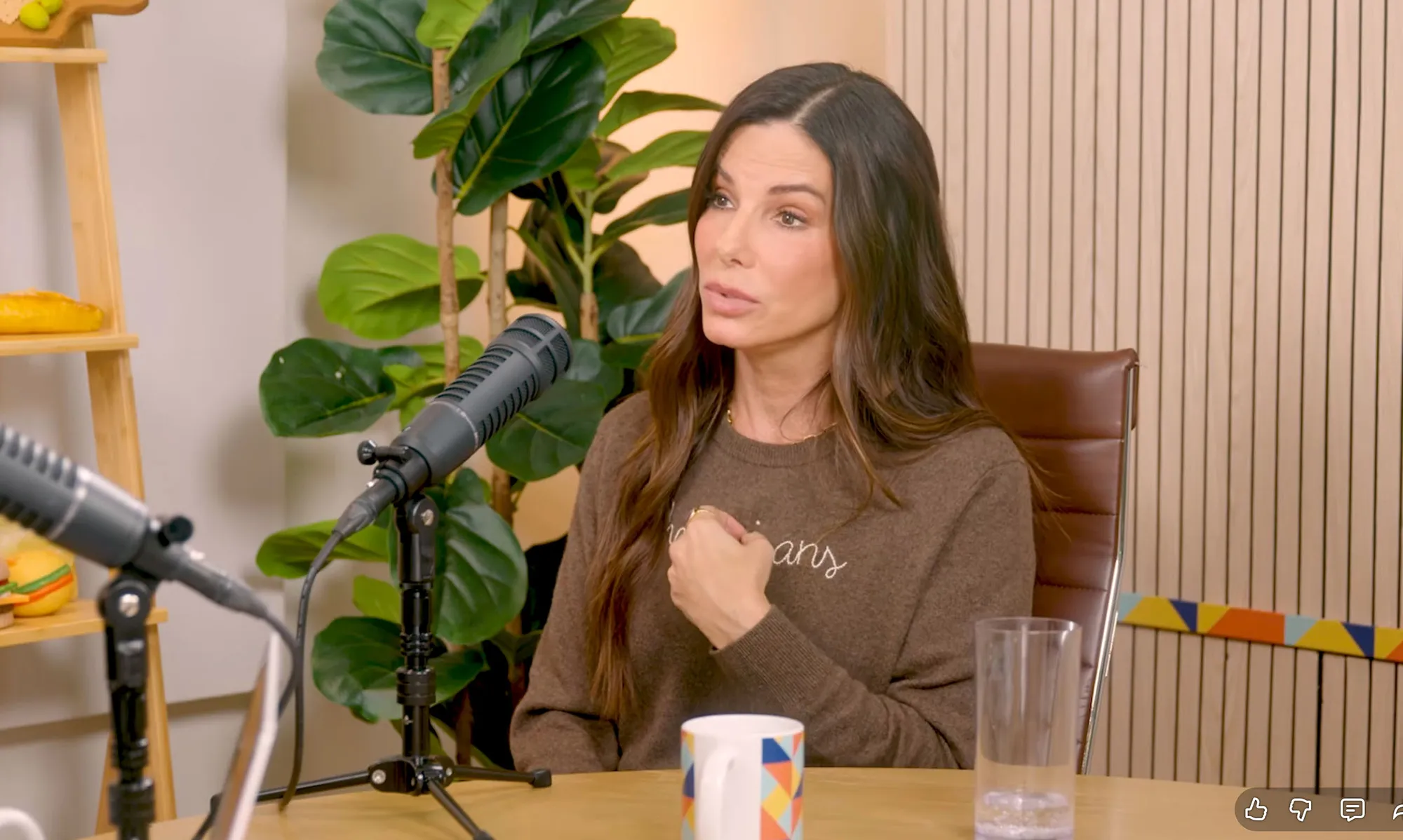 Sandra Bullock being interviewed for a podcast.