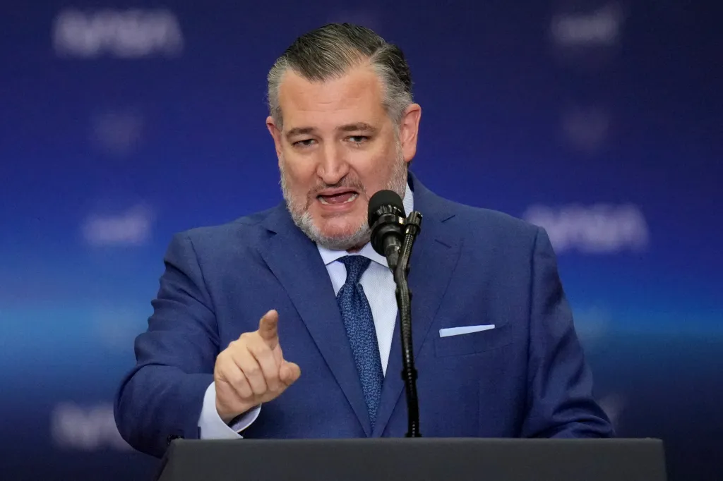 Sen. Ted Cruz speaks at a podium.