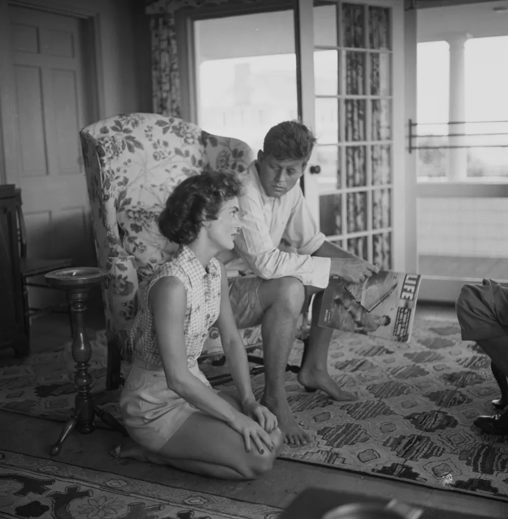Jacqueline Bouvier and Senator John F. Kennedy being interviewed for LIFE Magazine.