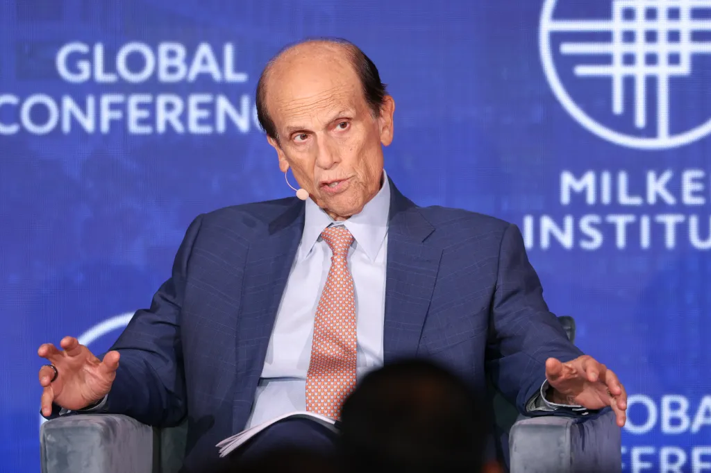 Milken Institute Chairman Michael Milken speaking at the 29th annual Milken Institute Global Conference.
