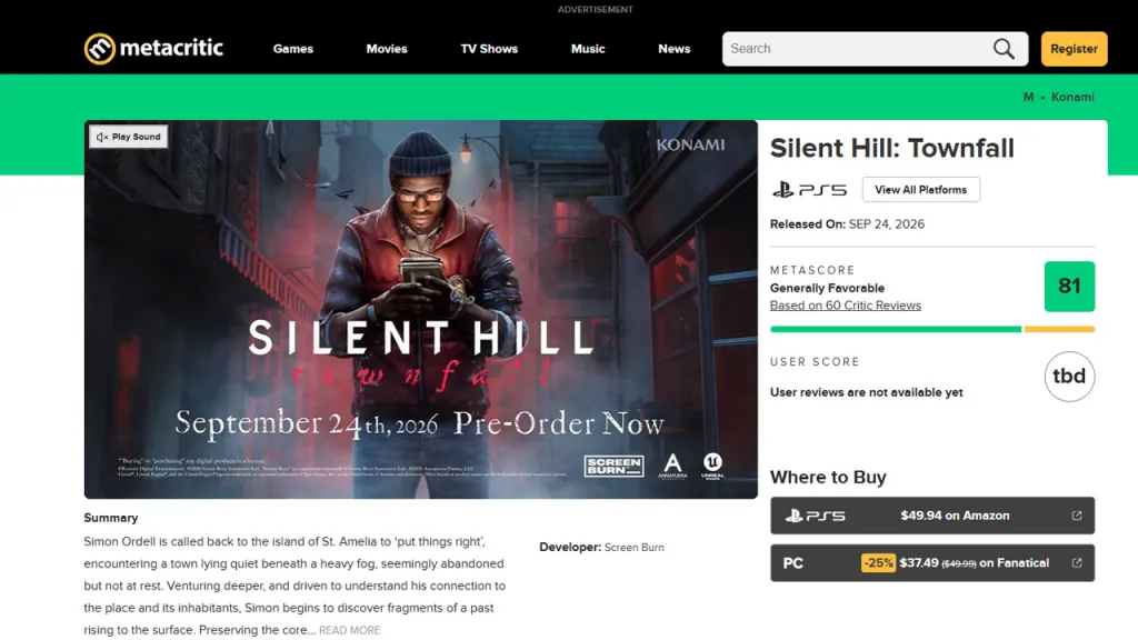 Silent Hill Townfall Review Scores