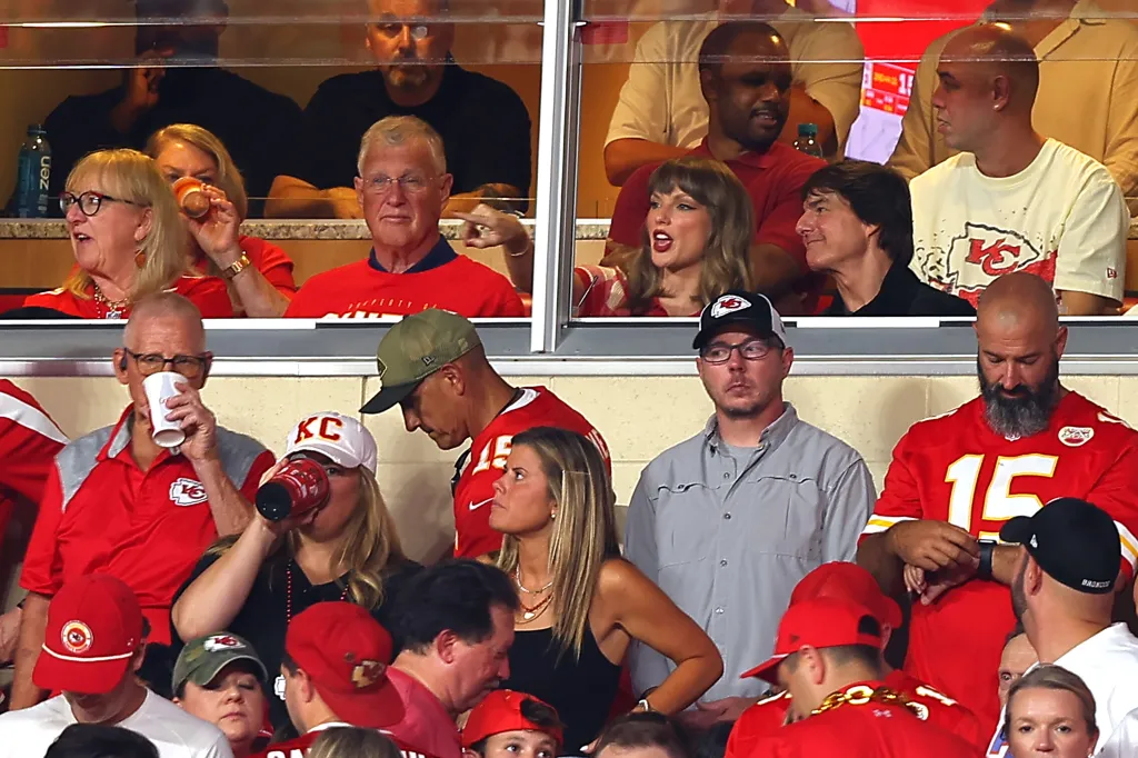 Taylor Swift and Tom Cruise attending a game between the Kansas City Chiefs and the Denver Broncos.
