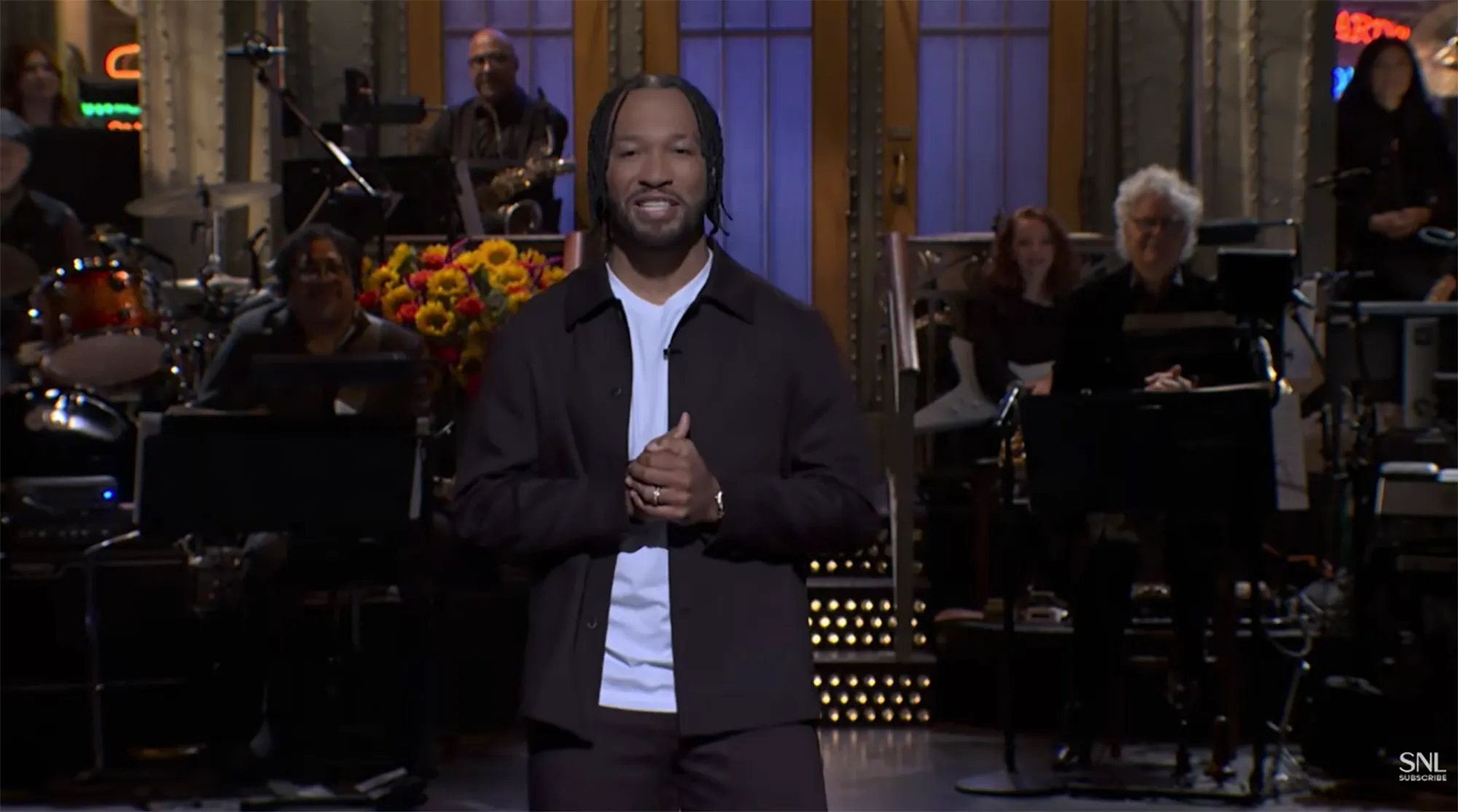 Jalen Brunson performing a monologue on SNL.
