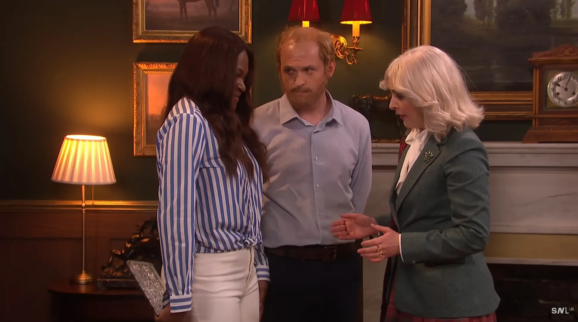 Illustration of Jack Shep and Ayoade Bamgboye playing Prince Harry and Meghan Markle on