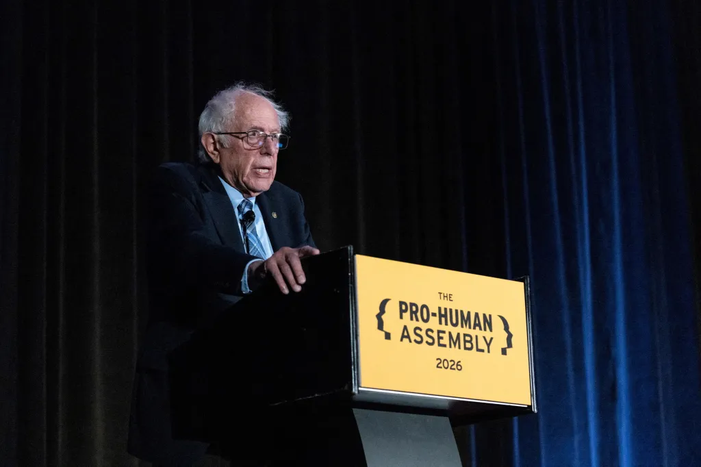 Sen. Bernie Sanders speaks at the Pro-Human Assembly to discuss AI legislation.