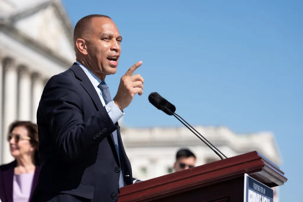 U.S. House Minority Leader Hakeem Jeffries speaks at a press conference on affordability.