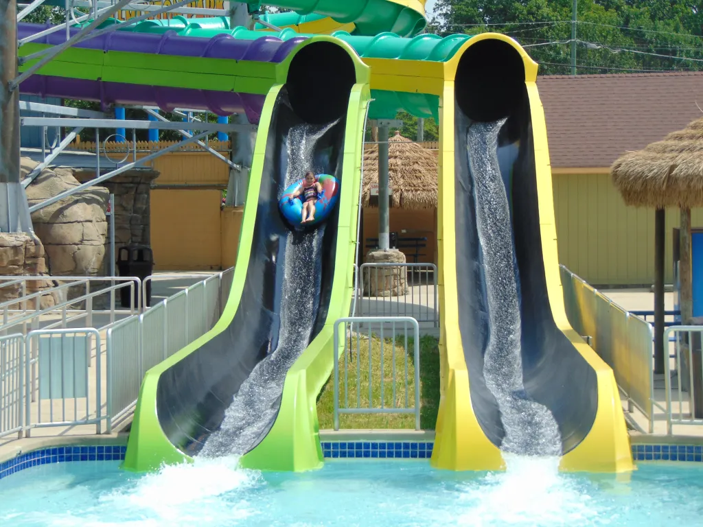A child slides down a water slide at Clementon Park & Splash World.