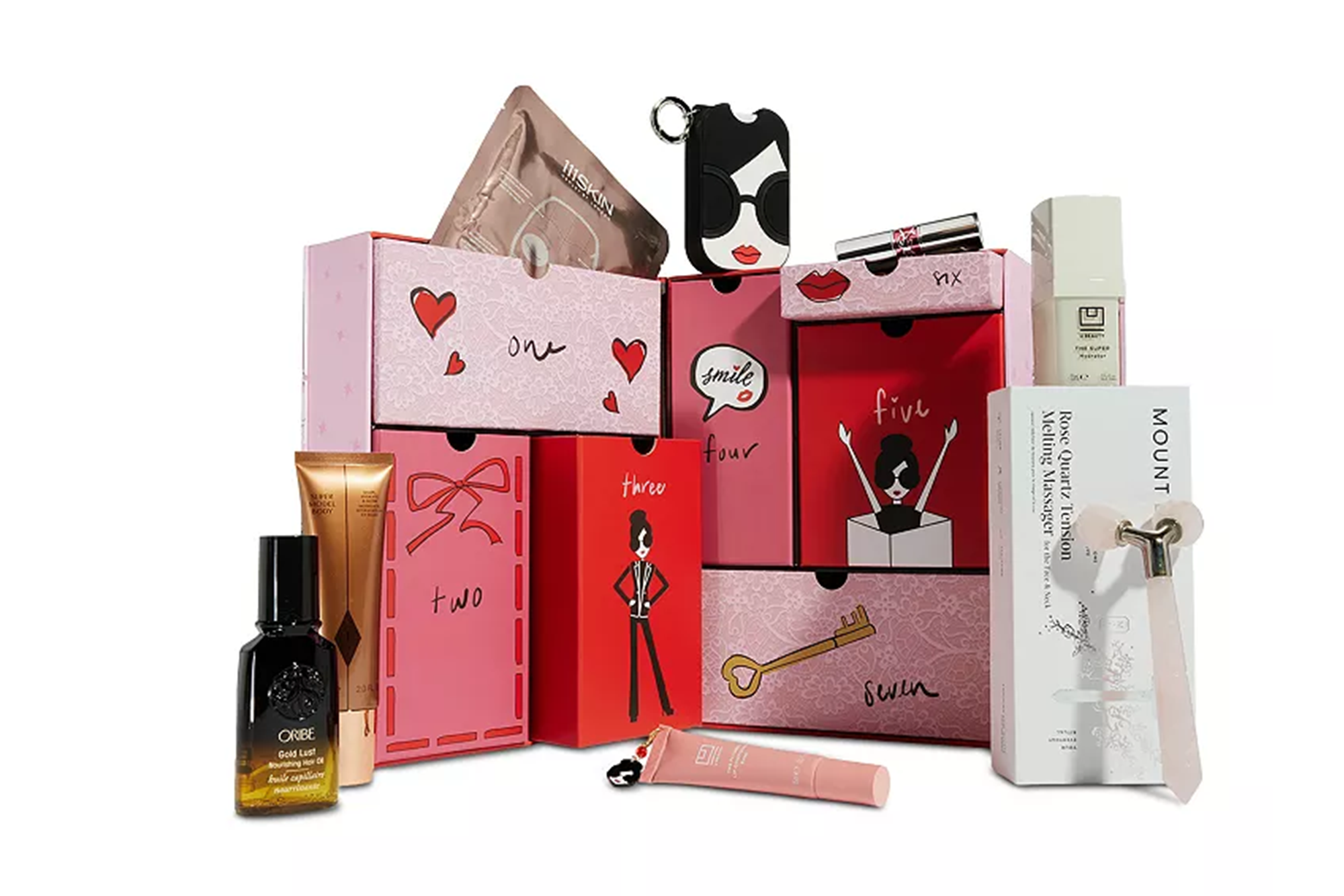 Stacy's Advent Calendar, a collection of beauty products and accessories in numbered boxes.