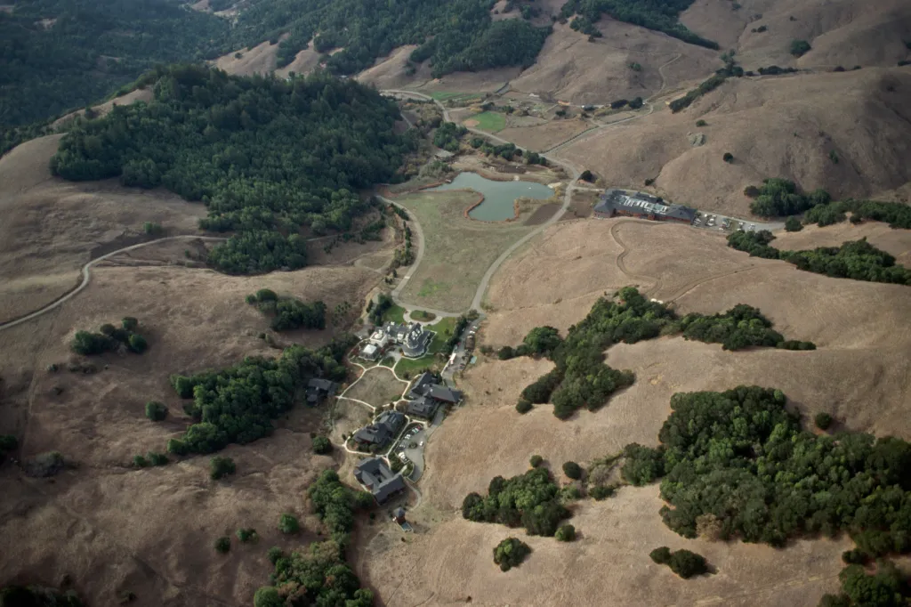 Aerial view of Skywalker Ranch in Marin County, California, in the 1990s.