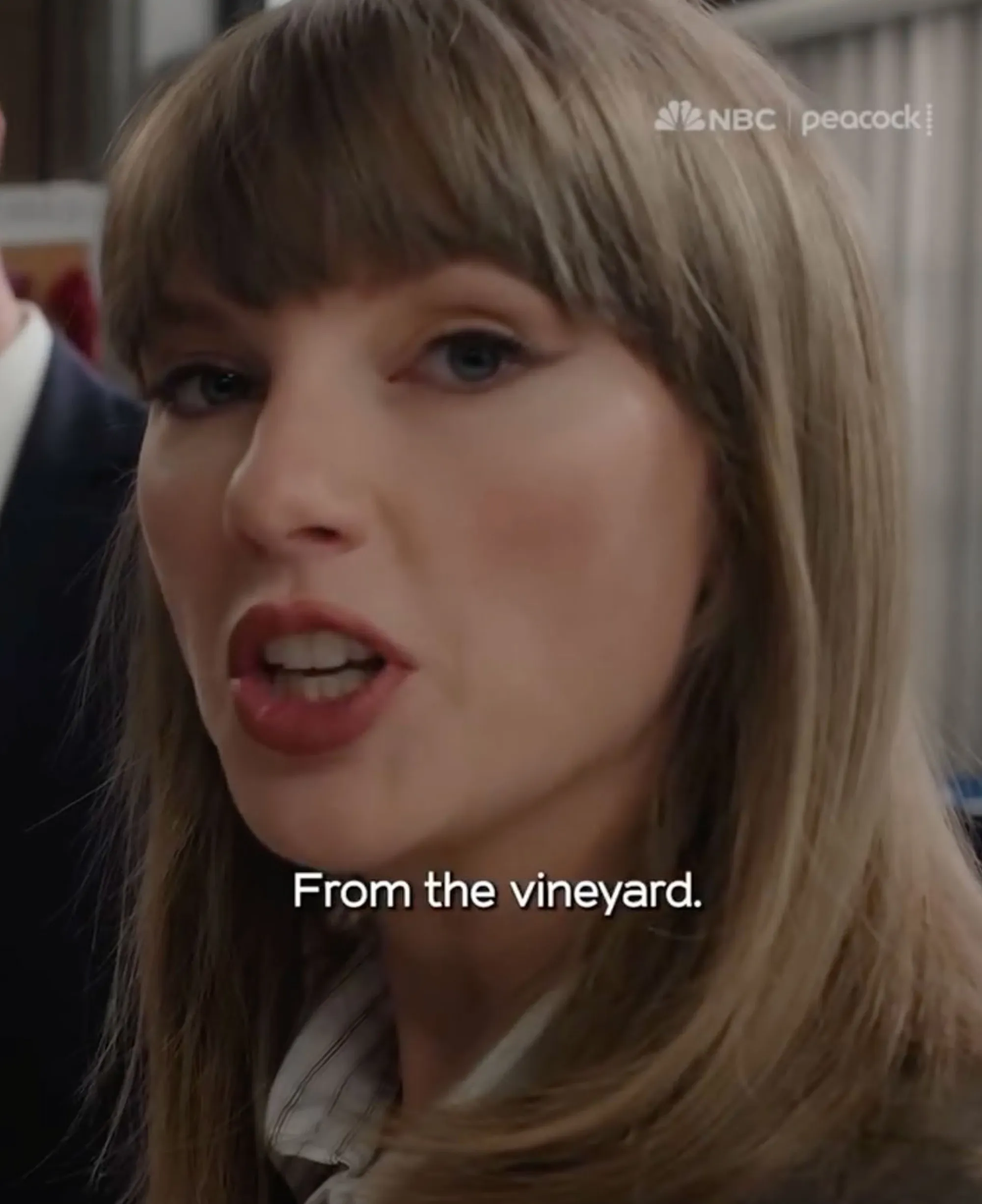 A close-up of Taylor Swift with the text 